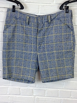 (40) BIG MAN Vintage 1970s Shorts! Navy, White & Yellow Plaid! Woven Texture!