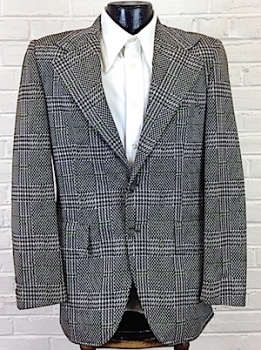 (36) Mens Vintage 70s Disco Blazer! Plaid in Shades of Gray, Black & Olive Green! As-Is