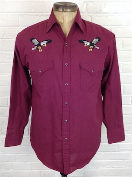 (M) Mens Vintage Western Shirt! Maroon w/ Embroidered Eagles on Yoke!
