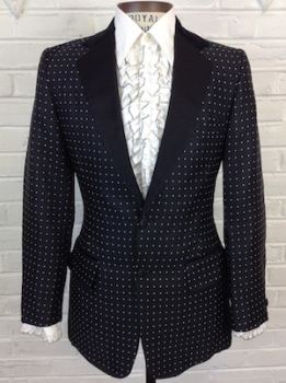 (35 Short) Mens 1970s Tuxedo Jacket! Black w/White XXXs & a Velvet Collar! As-Is