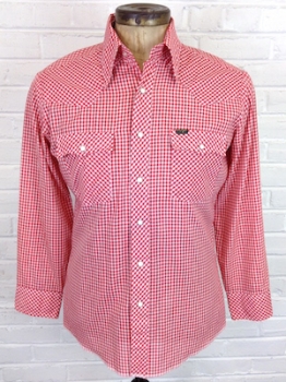 (L) Men's Vintage Wrangler Western Shirt! Red & White Gingham w/ Snap Closures!