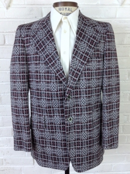 (41) Mens Vintage 70s Disco Blazer! Crazy Cool Plaid in Shades of Gray, Black and Brick Red