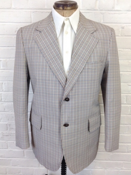 (44) Mens Vintage 70s Disco Blazer! Crazy Cool Plaid w/ Shades of Brown, Tan & Blue!