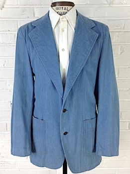 (40) Mens Vintage 70s Disco Blazer! Blue Denim w/ Okre Top Stitching!