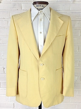 (42) Mens Vintage 70s Disco Blazer! Sunny Yellow w/ Super Wide Lapels!