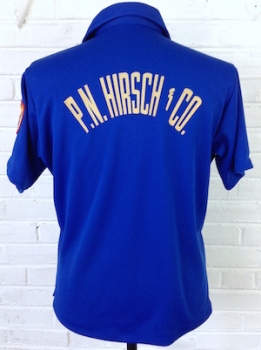 (L) Men's Vintage 70's Bowling Shirt! Blue, "ABC Club" "P.N. Hirsch & Co."