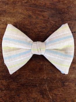 Vintage 70s/80s Clip-On BOW TIE in Tan, Green, White & Blue Stripes!