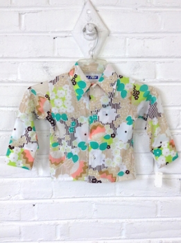 (22") Boy's Vintage 70s Disco Shirt! Groovy Flowers in Earthy Colors! Never Worn!