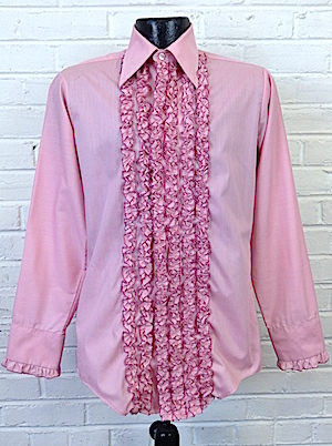 (S) Mens 1970's Ruffled Tuxedo Shirt! Pink w/ 5 Rows of Ruffles Tipped ...