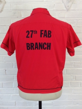 (S) Men's Vintage 70's Bowling Shirt! Red w/ Black Piping! "27th Fab Branch" on the Back!