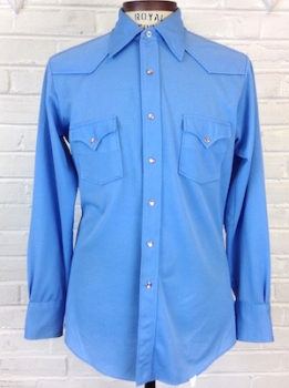 (M) Mens Vintage 70s HBarC Western Shirt! Sky Blue & Ribbed Textured! As Is!