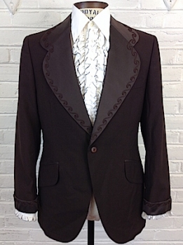 (43) Mens Vintage 1970s Tuxedo Jacket. Brown w/ Embroidered Satin Lapels!
