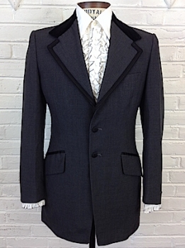 (40, tall) Mens 1970s Tuxedo Jacket! Charcoal Grey w/ Velvet Collar & Trimmed Lapels!