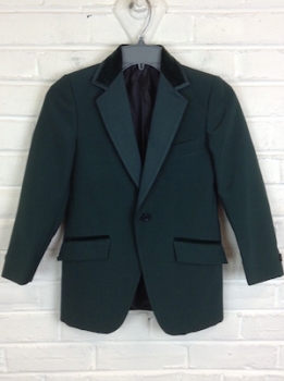 (30" Chest) Boys Vintage 1970s Tuxedo Jacket. Dark Green w/ Velvet Collar & Satin Lapels!