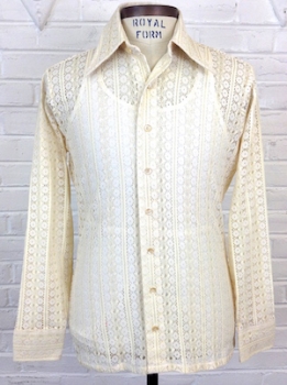 (M) Men's Vintage 70's Disco Shirt! Funkalicious Cream Colored Lace!