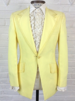 (35) Men's Vintage 1970's Tuxedo Jacket. Bright Lemon Yellow w/ Fancy Yellow Trim!