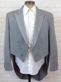 (52,Tall) Mens Vintage 70s/80s Tuxedo Jacket! Grey Pinstripe w/ Satin Lapels!