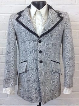 (34" Chest) Boys Vintage 1970s Tuxedo Jacket. Damask Print! Satin Collar & Trimmed Lapels!