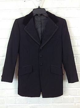 (33" Chest) Boys Vintage 1970s Tuxedo Jacket. Black w/ Satin Collar & Trimmed Lapels!