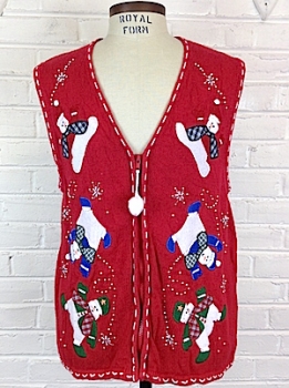 (mens S) Tumbling Snowmen ugly Christmas sweater vest. Super cute. Zipper closure.