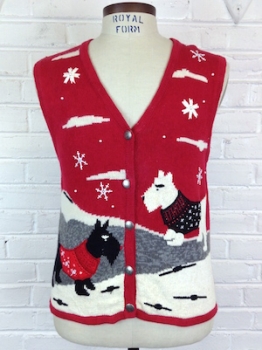 (mens XS) Scottie Dogs! Ugly (CUTE) Christmas sweater vest!