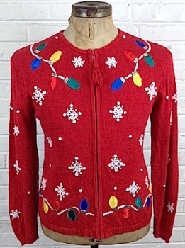 (mens S) Ugly Xmas sweater cardigan! LIGHTS and SNOWFLAKES (not real ones...)