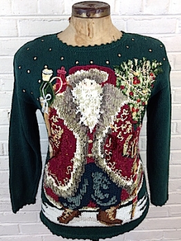 (Mens M) Ugly Xmas Sweater! Father Christmas AKA Fancy Santa Carrying A Tree! Sparkly!