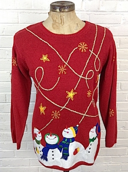 (mens L) Ugly Christmas Sweater! Snowmen watching Shooting Stars and Snowflakes!