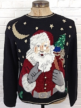 (mens Roomy L) Scary SANTA Ugly Christmas sweater. crazy man coming for you....
