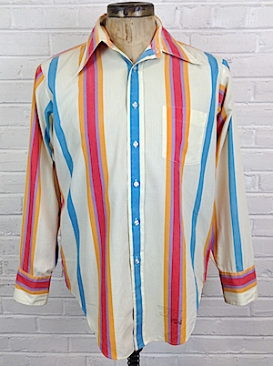 (L) Mens Vintage 70s Western Disco Shirt! Off-white, Blue, Orange ...