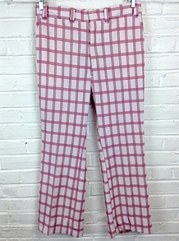 (34x29) Mens Vintage 70s Disco Pants! White & Pink Windowpane Plaid!