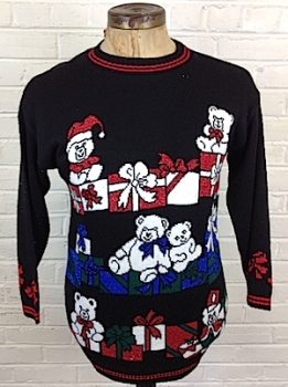 (mens Roomy M) Ugly Christmas sweater! Soft! Teddy Bears and Glittery Gifts.