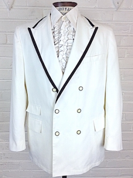 (42) Men's Vintage 70's Tuxedo Jacket! White, Double Breasted w/ Black Satin Trim!