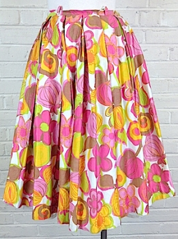 (24" waist) Women's Vintage 60's Skirt. Bright Fruit & Floral Print in Pinks & Yellows!