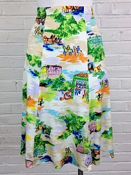 (30"- 34" waist) Women's Vintage 70's A-line Skirt. Funky Wild West Print