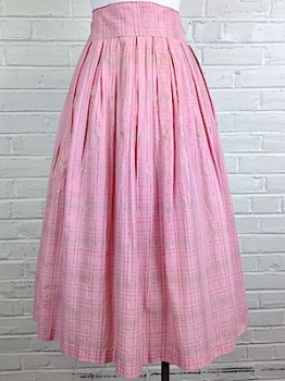 (26" waist) Women's Vintage 50's Swing Skirt. Carnation Pink and Gold Lurex Plaid!