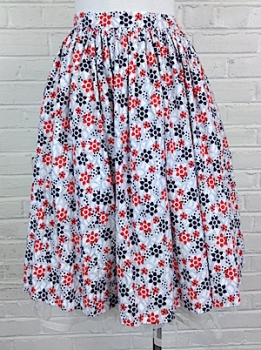 (29" waist) Women's Vintage 60's Skirt. White w/ Navy & Red Floral Print