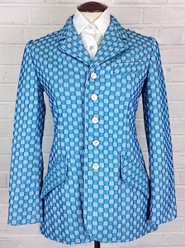 (XS) Womens Vintage 70's Blazer Jacket! Textured Blue Wavy Squares! As-Is!