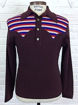 (M) Mens Vintage 70s 80s Sweater! Brown w/ Striped Shoulders! As-Is!