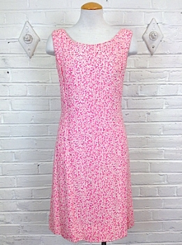 (XS) Women's Vintage 50's/60's Wiggle Dress. Pink & White w/ Prong-Set Rhinestones.