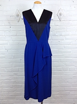 (XS) Women's Vintage 80's Dress. Asymmetric Drape in  Royal Blue & Black by GUY LAROCHE!