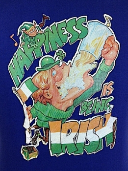 (XS-Snug M) Vintage T-Shirt! Blue "Happiness is Being Irish!" As-Is!