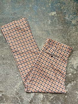(36x31) Mens 1970s Flared DISCO Pants! Brown, Orange & Cream Plaid.