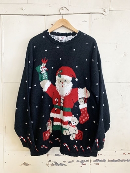 (Mens L) Ugly Xmas Sweater!  Santa Ready To Deliver Toys!