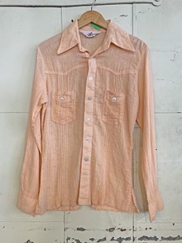(M/L) Mens Vintage 70s Hippie Festival Shirt! Peach Gauzy Cotton.Never Worn.