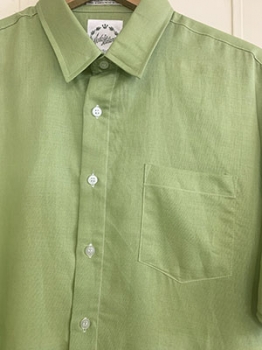 (L/XL) Mens Vintage 80s Short Sleeved Linen Shirt. Grass Green. Never Worn!
