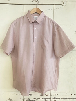 (L/XL) Mens Vintage 80s Short Sleeved Shirt. Dusty Pink Linen. Never Worn!