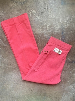 (34x32.5) Mens Vintage 70s Disco Pants. Bright Salmon Pink w/ Gold Metal Grommets. Never Worn!