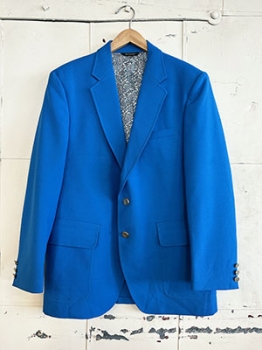 (40) Mens Vintage 70s Disco Blazer. Bright Turquoise Blue w/ Metal Buttons!