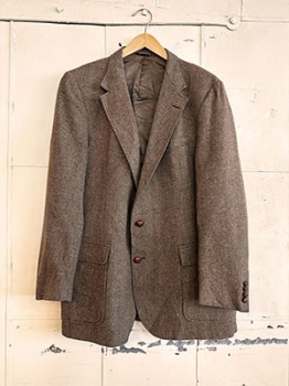 (43) Mens Vintage 80s Wool Blazer. Shades of Brown Herringbone!